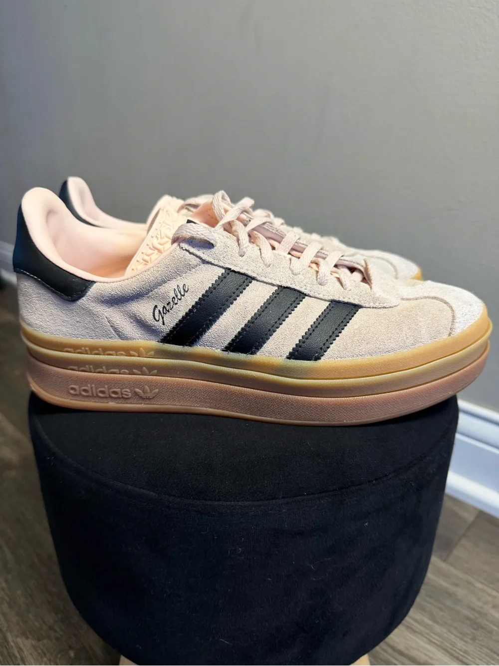 adidas Gazelle Platform Sneakers in Pale Pink with Black Stripes